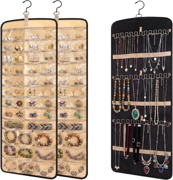 43-Pocket 21-Hook Anti-Tangle Hanging Jewellery Set of 2